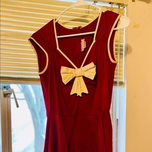 Pinup Couture Heidi swing dress in maroon/cream